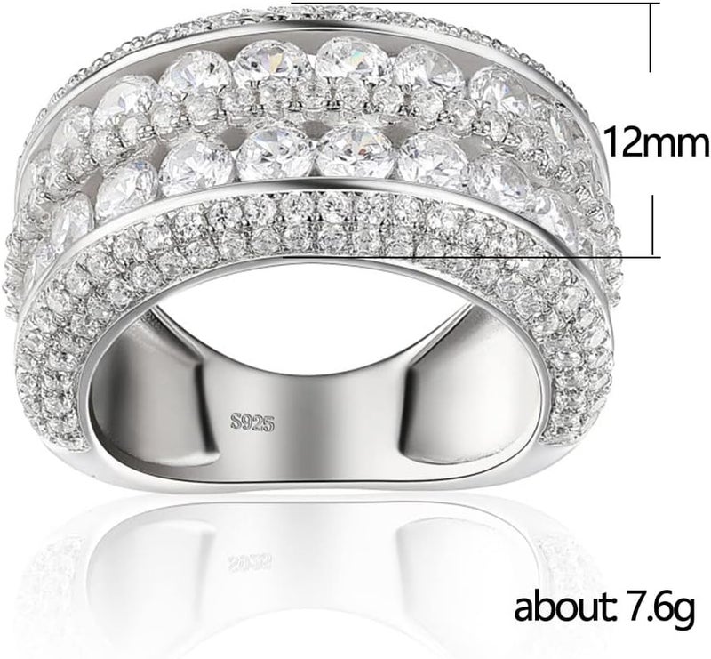 Hsitgexf 2 Rows Round Cut Shiny Full Diamond Ring Cubic Zirconia Cocktail Rings CZ Diamond Ring Eternity Engagement Wedding Band Ring for Women - Image 5